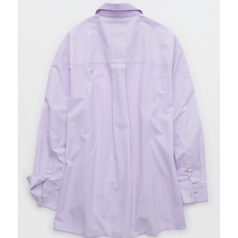 Aerie Good Day Button Down Shirt Lavender Purple Striped Oversized XXS Cotton - Picture 2 of 8